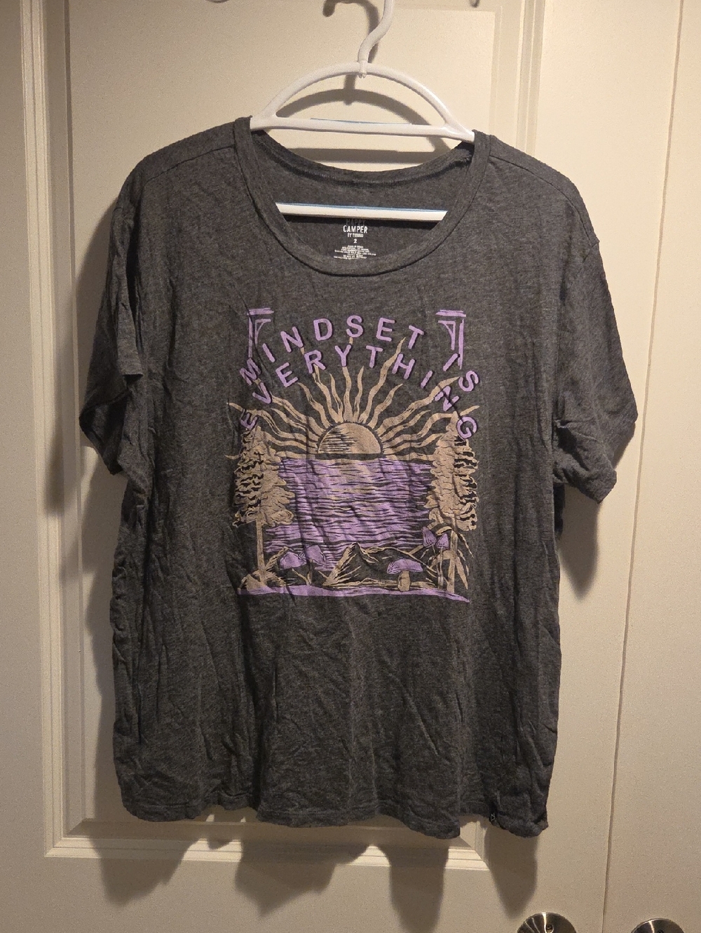 Torrid Gray Short-Sleeve Graphic Tee with Purple & Cream Print